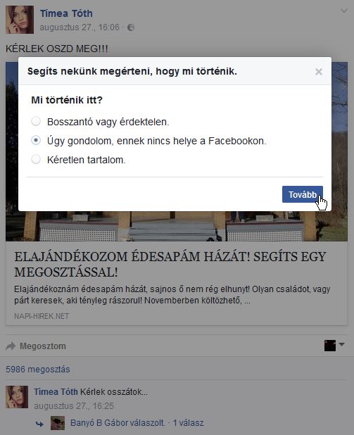 A hasonló posztokat nyugodtan jelentsük a Facebook üzemeltetőinek, elvégre semmi keresnivalójuk a hírfolyamunkban
