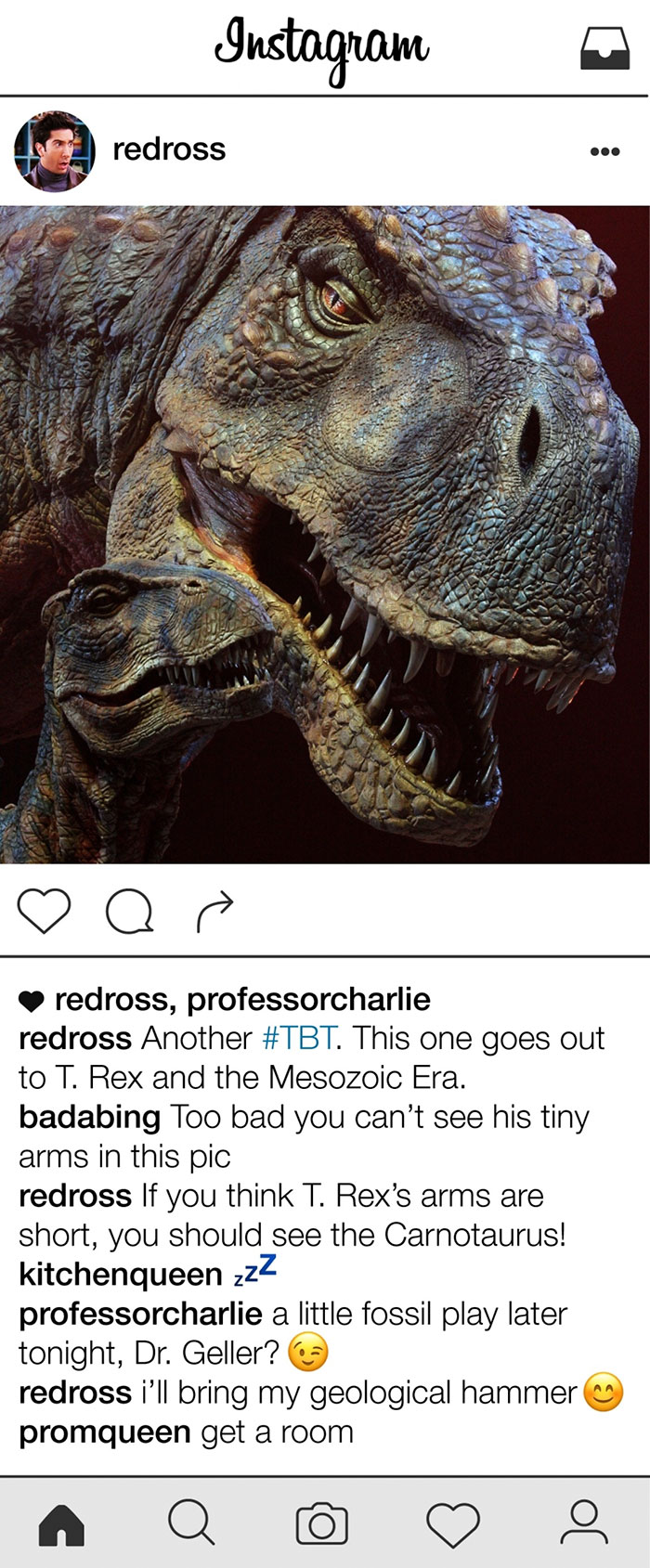 Ilyen lenne Ross Geller instagramja