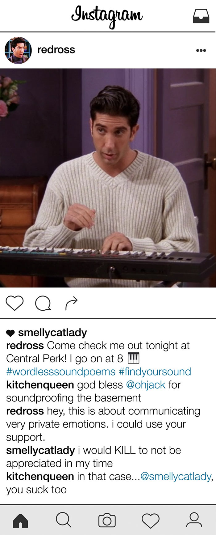 Ilyen lenne Ross Geller instagramja