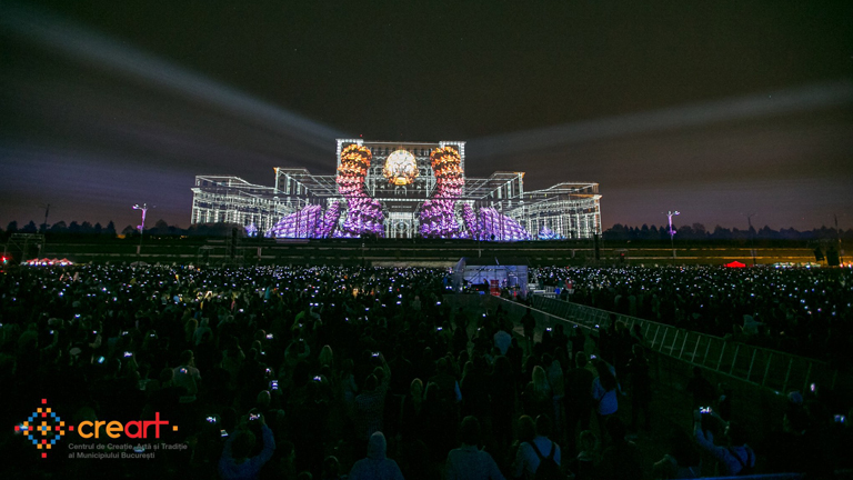 A román parlament épülete az iMapp Bucharest 2016 során (Fotó: Limelight Projection Mapping/Alex Barbulescu)