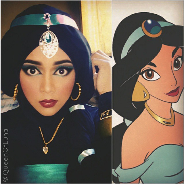 Hidzsábja segítségével alakul Disney-hercegnőkké a maláj sminkes Hidzsábja segítségével alakul Disney-hercegnőkké a maláj sminkes