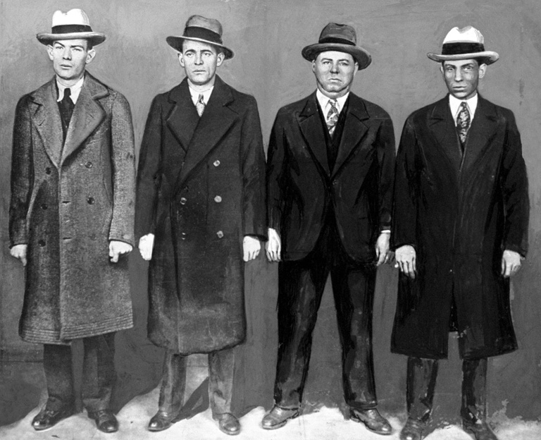 Ed Diamond, brother of Jack; Jack (Legs) Diamond, New York racketeer leader; Fatty Walsh and Charles 'Lucky' Luciano