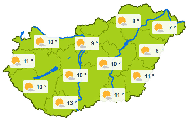 Várható hőmérsékletek pénteken - forrás: kiderul.hu