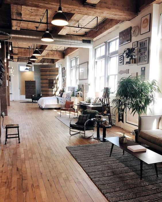 Letisztult, természetes burkolóanyagokkal elkészített loft lakás. Fotó: pinterest.com