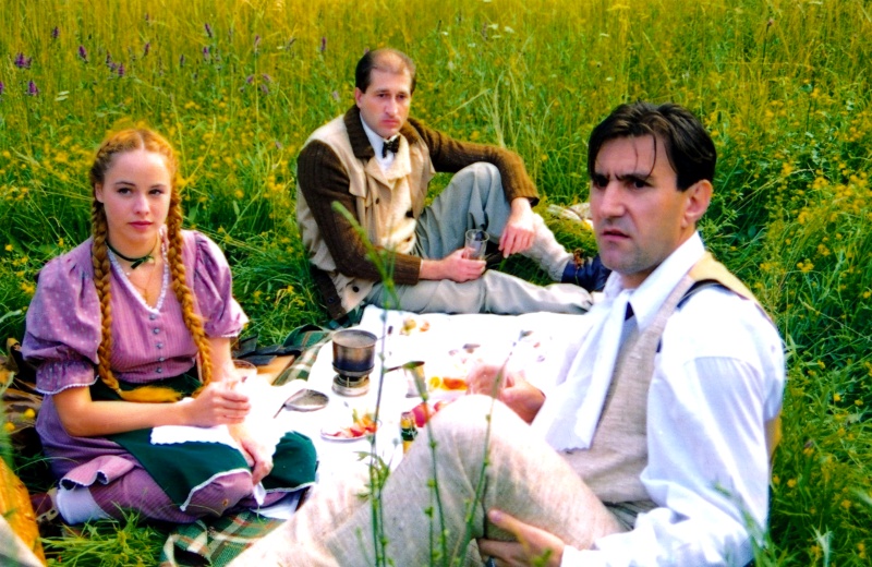 Ónodi Eszter, Cserna Antal, Eperjes Károly Glamour című filmdráma forgatásán.