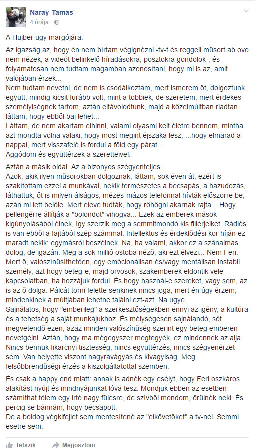 Náray Tamás kiosztja a Mokkát a Hujber-interjú miatt