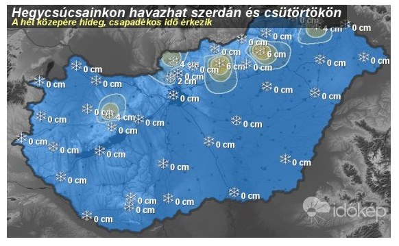 A héten várható hómennyiség - forrás: Időkép