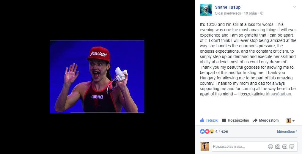 Vizes VB 2017: Shane Tusup már nem talál szavakat Hosszú Katinkára