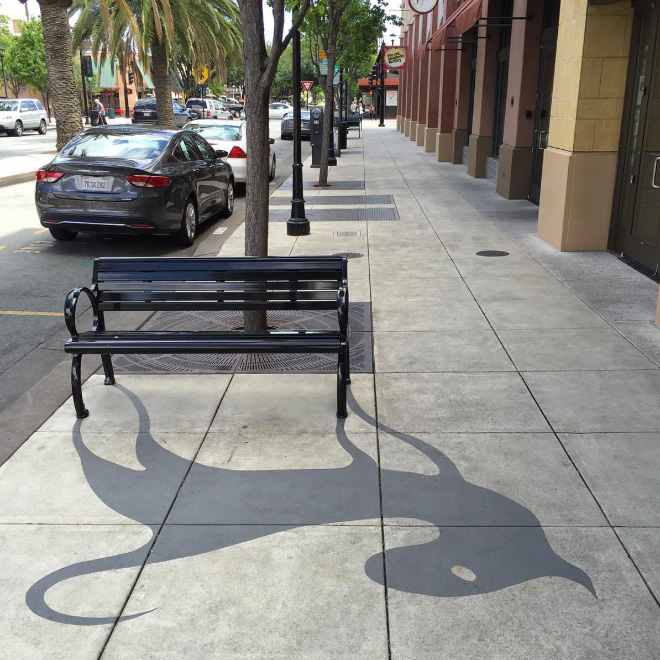 Hamis árnyékokkal hozza zavarba a járókelőket, egy kaliforniai művész