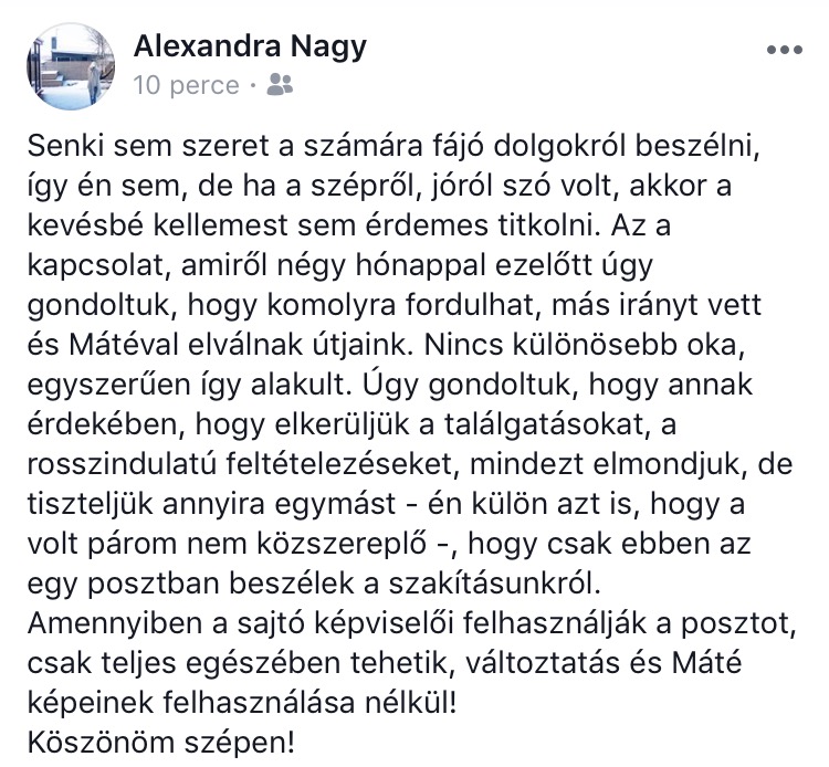Vége! Nagy Alexandra és párja, Máté szakítottak
