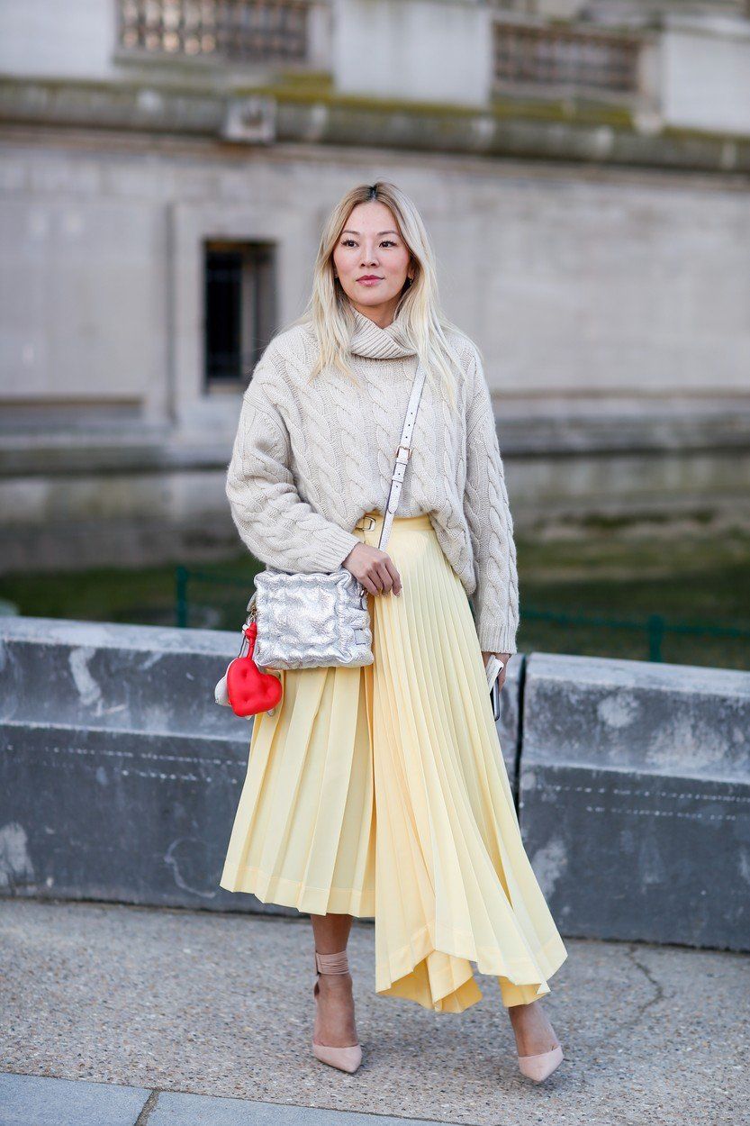 rakott szoknya sárga divat retro párizs divathét