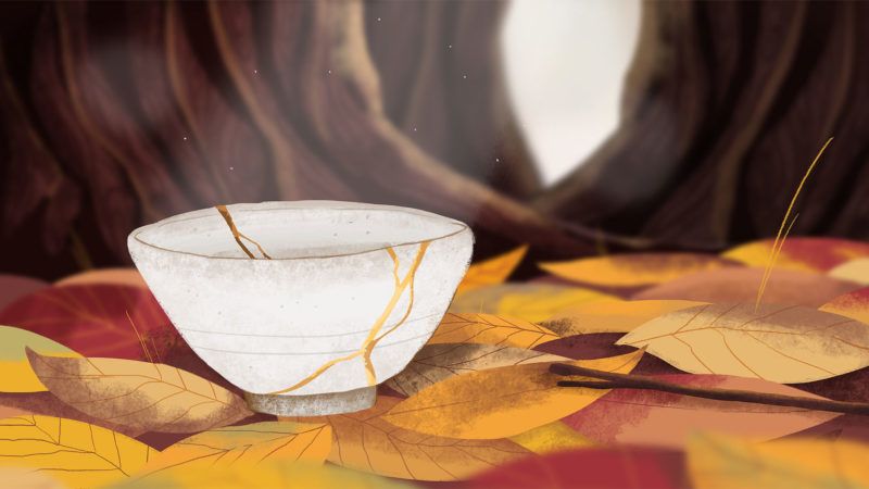 A Vabi-szabi jellegzetes megjelenése a törött edények repedéseit arannyal kiemelő megoldás (Kép: Tumblr)