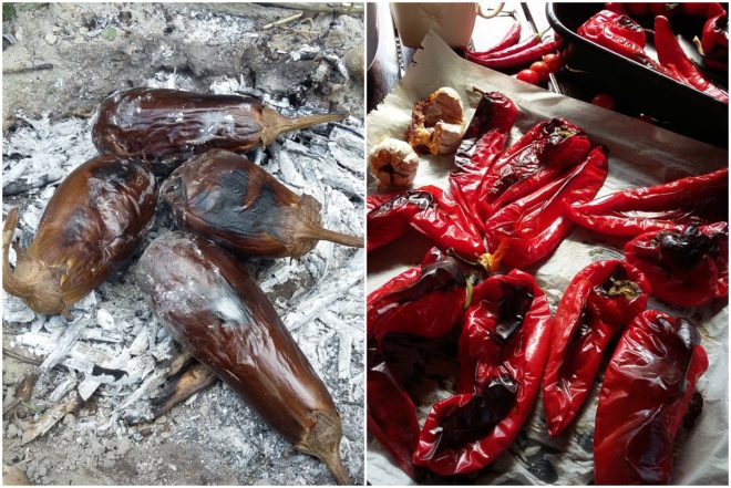 A padlizsán még csak félig van kész, a paprika már jó így (Fotó: magánarchívum)