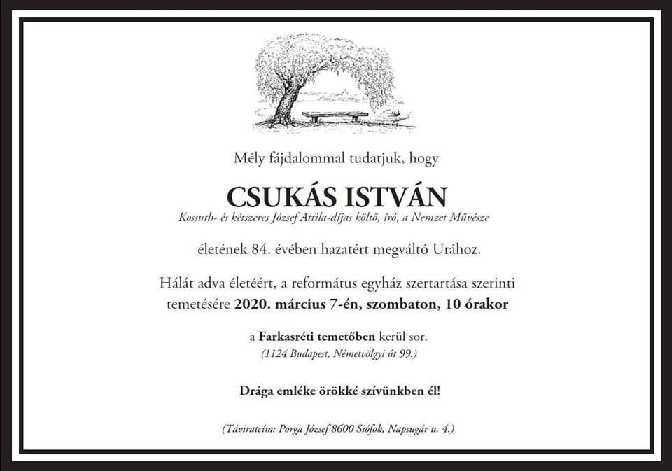 Csukás István a Farkasréti temetőben helyezik örök nyugalomra