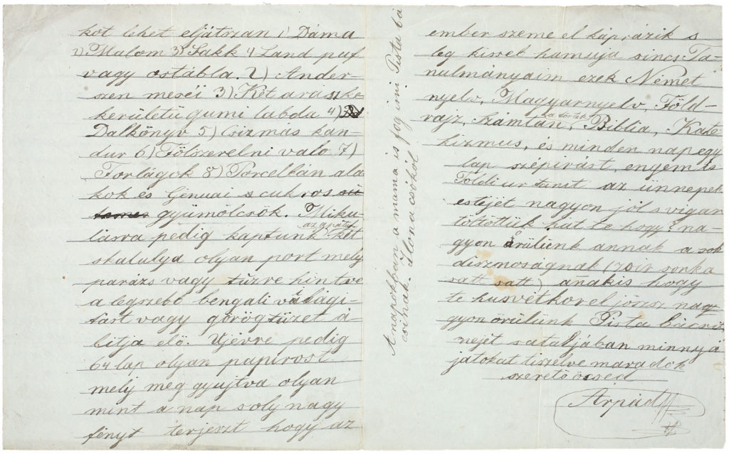 ifj. Horvát Árpád 1864. február 24-én írt levelének részlete (Forrás: OSzK Kézirattára)