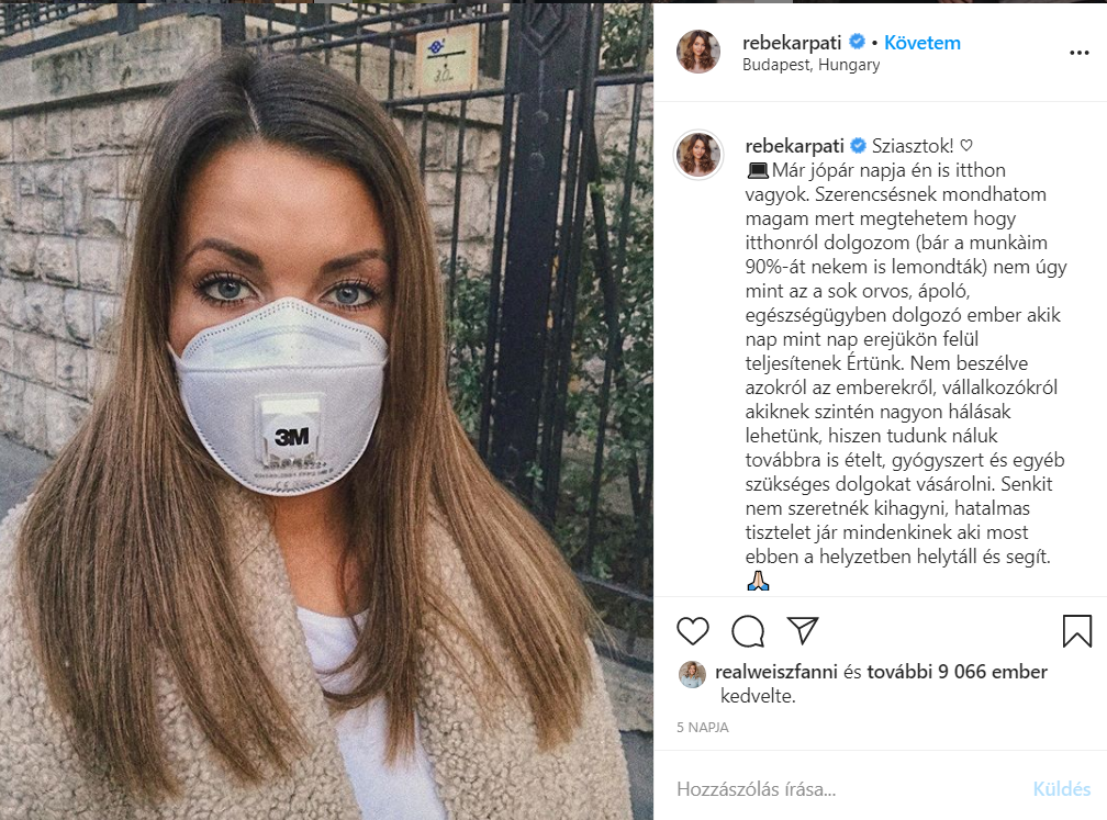 Kárpáti Rebeka önkéntes karanténba vonult