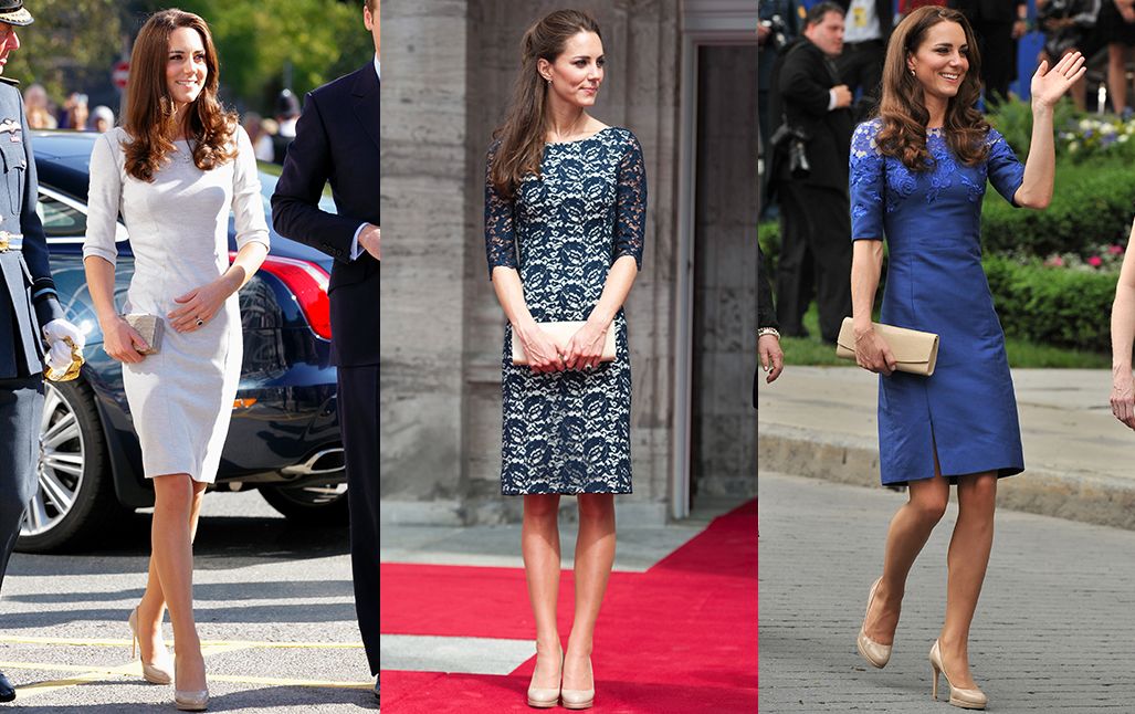 Miután hercegné lett, Katalin az első években gyakran viselt test vonalát követő, elegáns ruhákat.