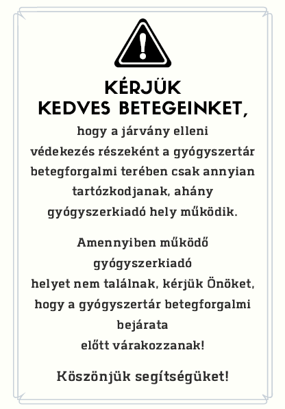 Koronavírus elleni védekezést segítő gyógyszertári plakát (OGYÉI)