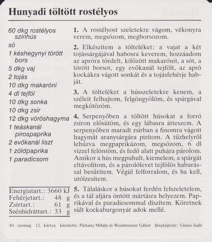 Retro menüsor hétvégére Planétás kártyákból