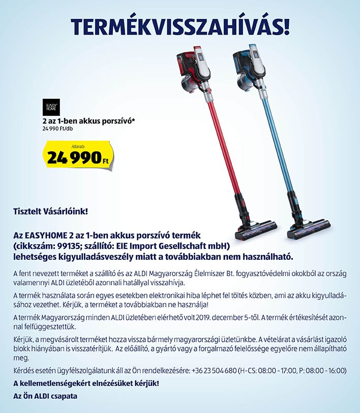 Az Aldi visszahívja egy elektronikai termékét