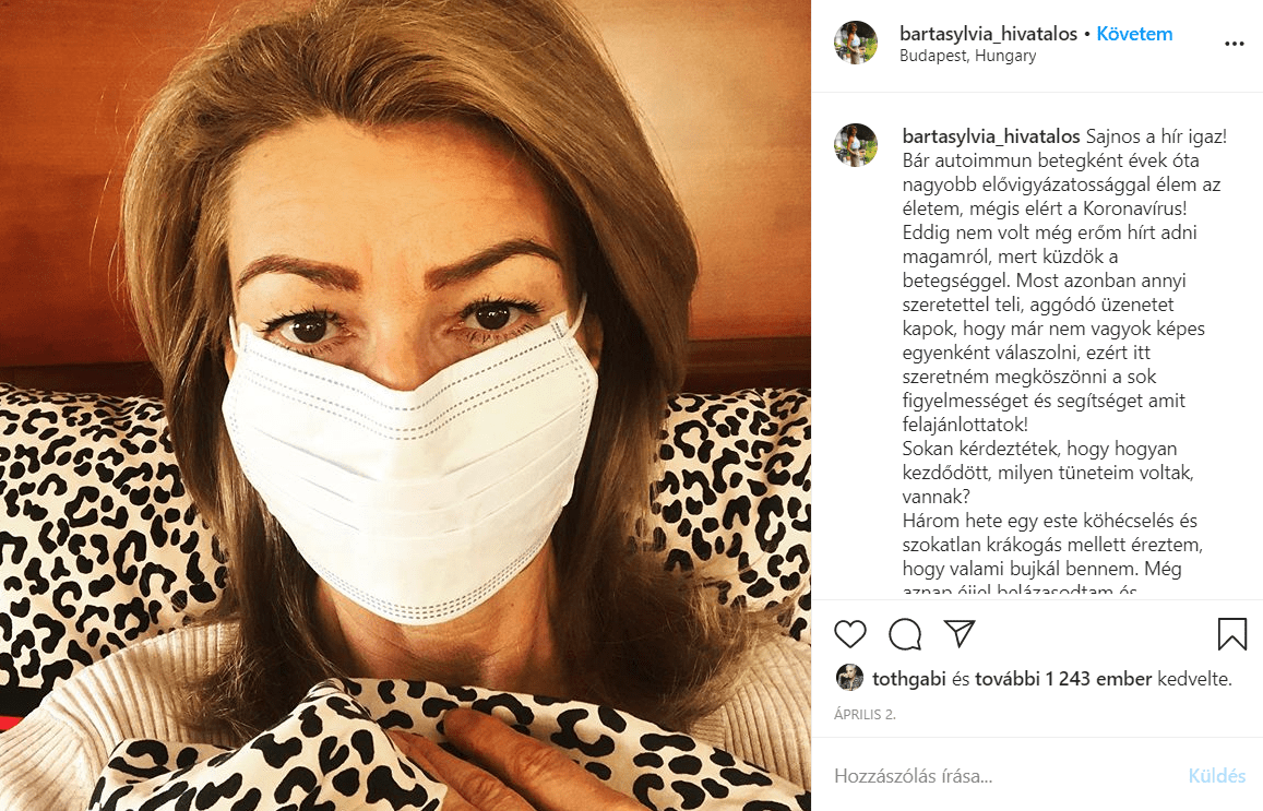 Barta Sylviánál 6 hete diagnosztizálták a koronavírust