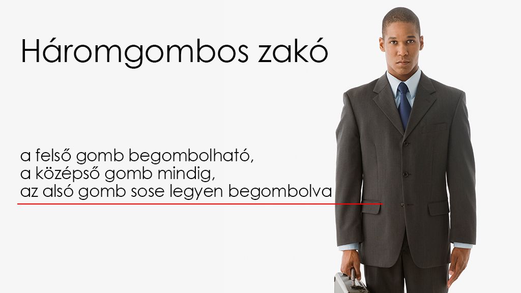 Háromgombos zakók esetén a középső gomb az, amit mindig illik begombolni.