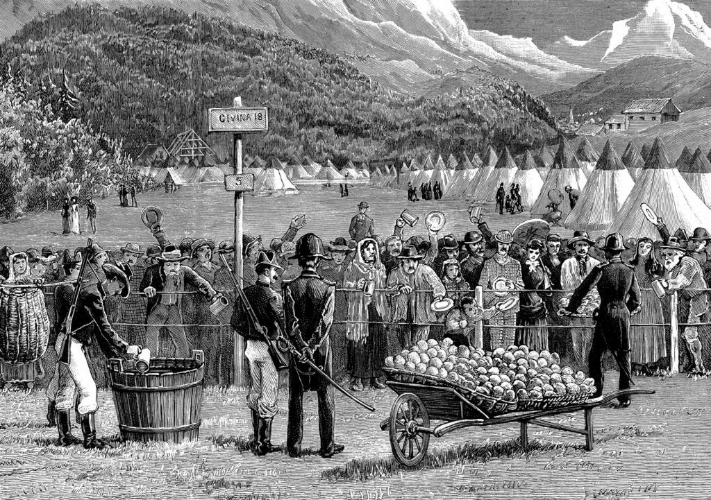 Kolera járvány Európában. 5 napos karanténban várakoznak svájci állampolgárok az olasz határon, Bardonnechiában, 1884. (Fotó: Photo12/Universal Images Group via Getty Images)