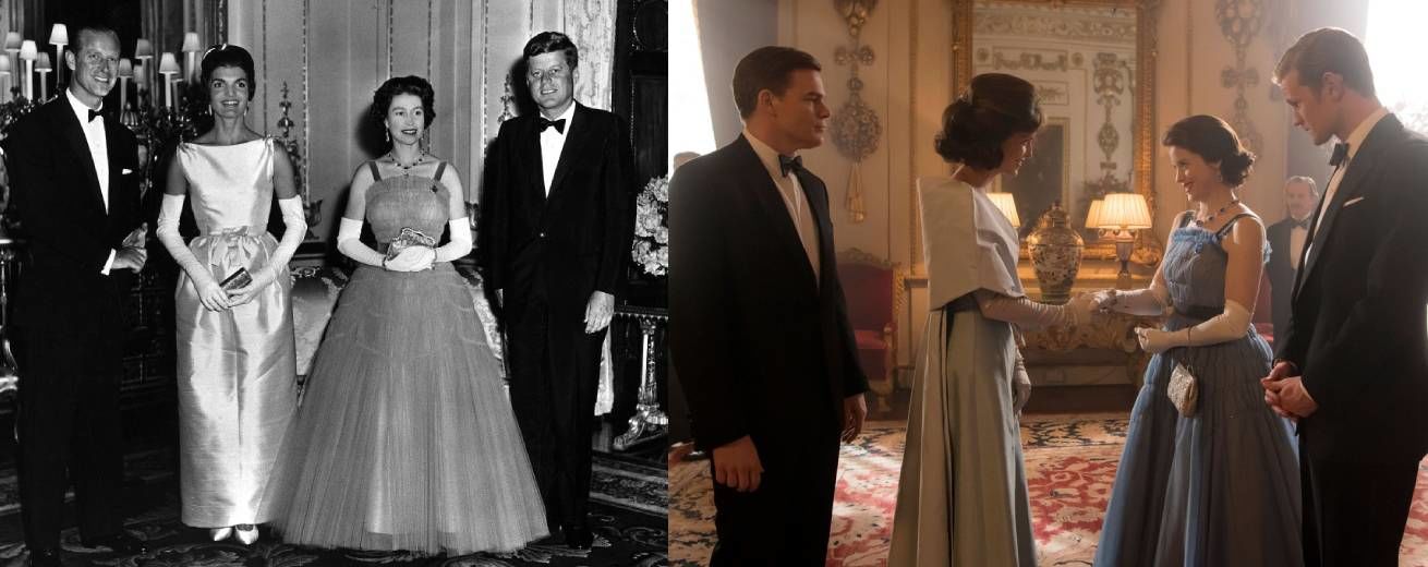 A Kennedy házaspár látogatása II. Erzsébetnél a sorozatban és a valóságban