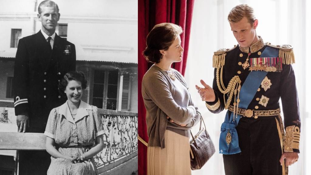 Az ifjú II. Erzsébet és Fülöp herceg az életben és a sorozatban