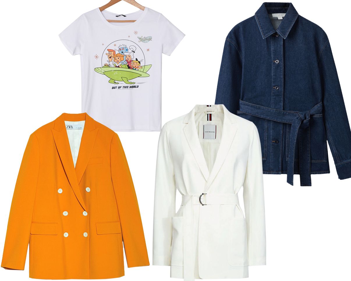 Blézerrel vagy blézer fazonú kabátkákkal gyorsan és egyszerűen komolyabbá tehetjük a vidám mintás pólóinkat.