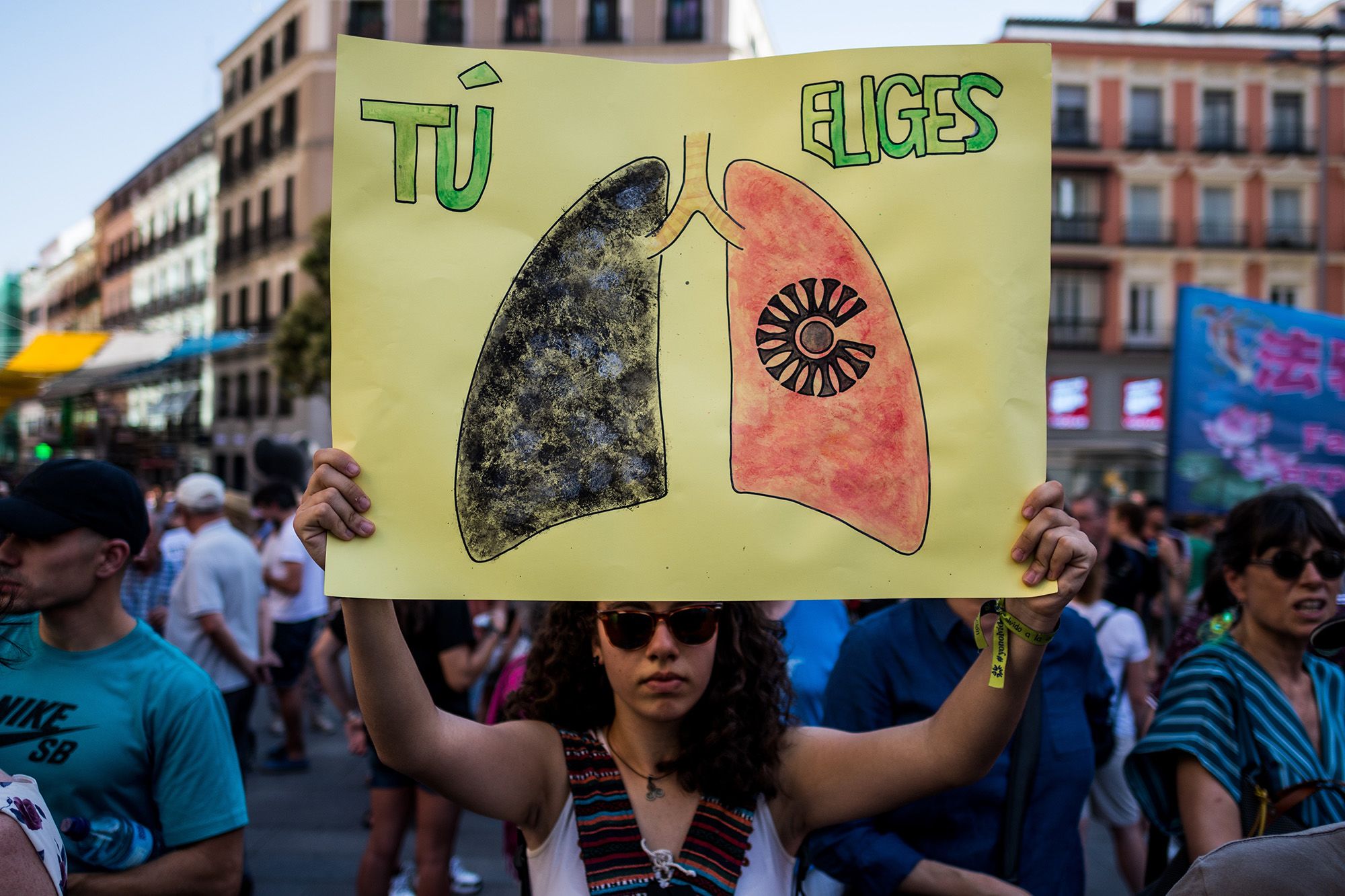 Környezetvédelmi tüntetés Madridban 2019 nyarán (fotó: Marcos del Mazo/LightRocket via Getty Images)