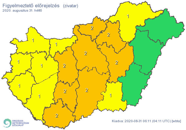 Kiadták a figyelmeztetést: heves zivatar, kiadós eső, tomboló szél vár ránk