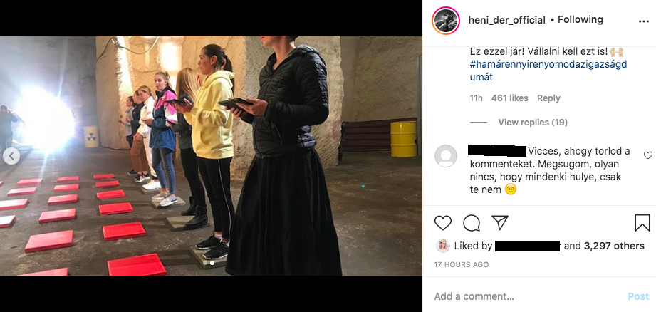 Dér Heni törli az Instagram bejegyzéséhez érkező negatív hozzászólásokat