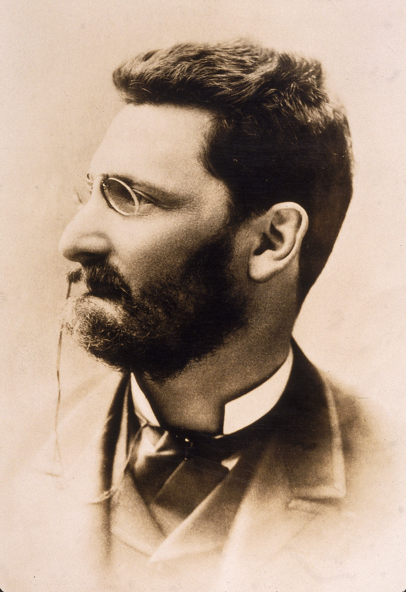 Profile portrait of Hungarian-born journalist Joseph Pulitzer (1847 - 1911), publisher of the St. Louis Post-Dispatch and the New York World newspapers, 1880s. In his will, Pulitzer left Columbia University 