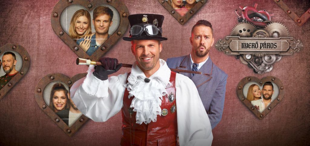Sebestyén Balázs, Kabát Peti és a Nyerő Páros 2020 versenyzői: (Fotó: Sajtóklub)