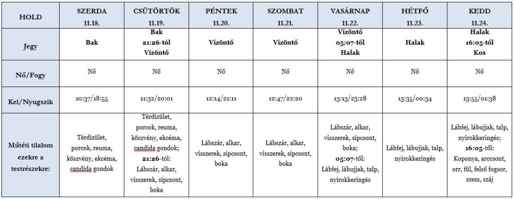 Heti holdhoroszkóp táblázat 2020. 11. 18–24.