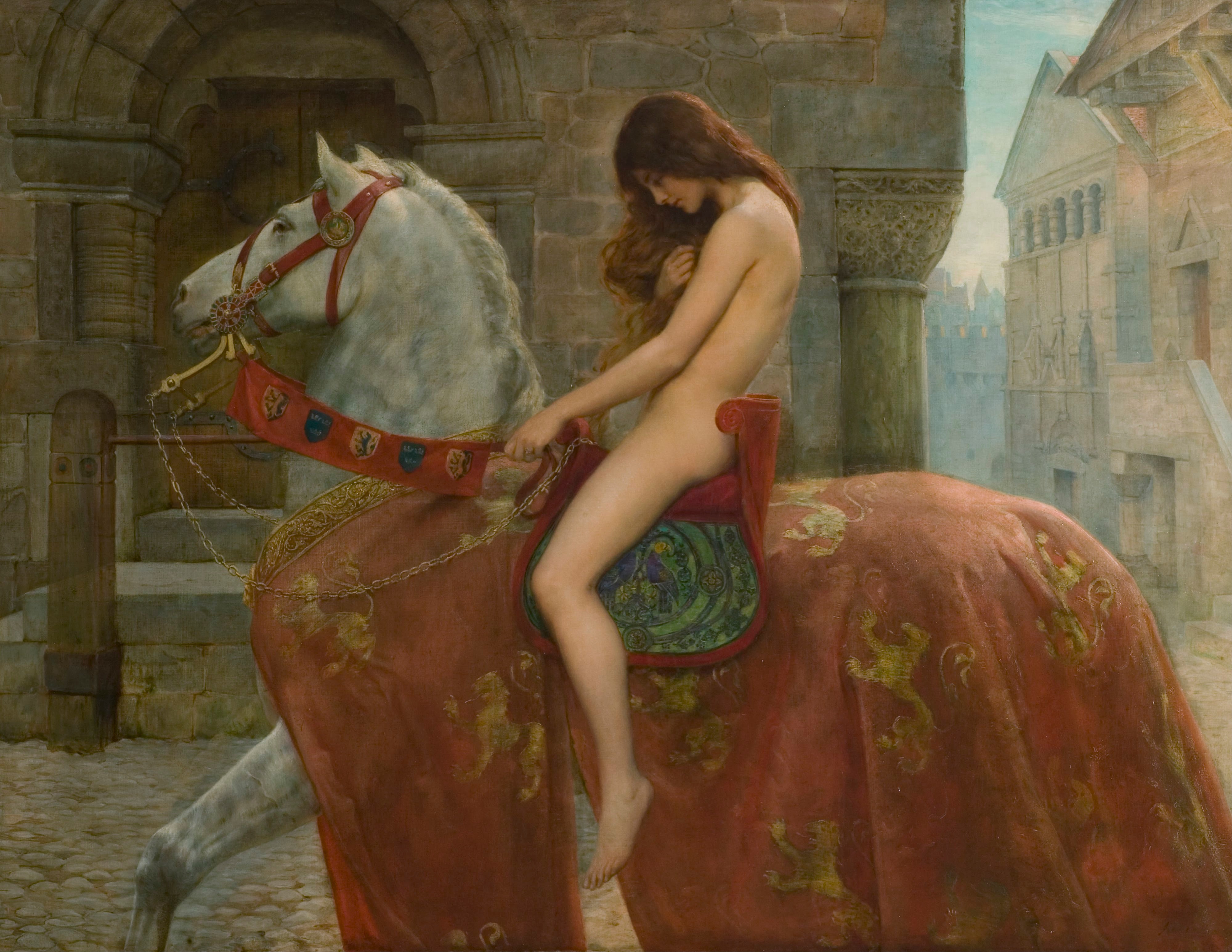 Lady Godiva a preraffaelita John Collier festményén (forrás: Wikipedia)