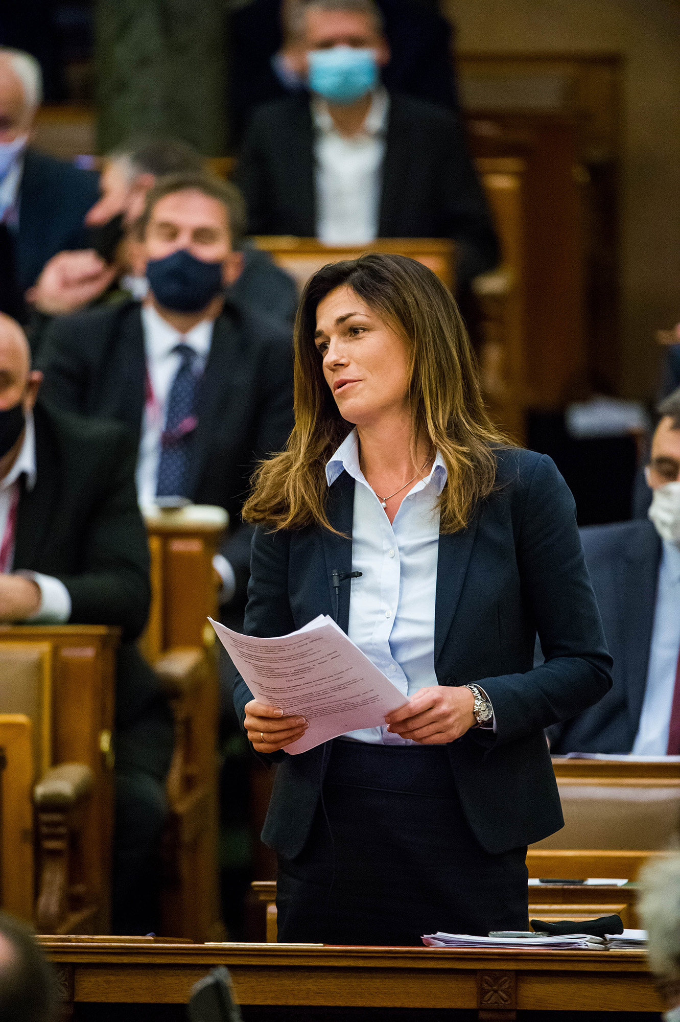 Varga Judit igazságügyi miniszter felszólal a koronavírus-járvány második hulláma elleni védekezésről szóló kormányzati előterjesztés vitájában az Országgyűlés rendkívüli ülésén 2020. november 10-én (fotó: MTI/Balogh Zoltán)