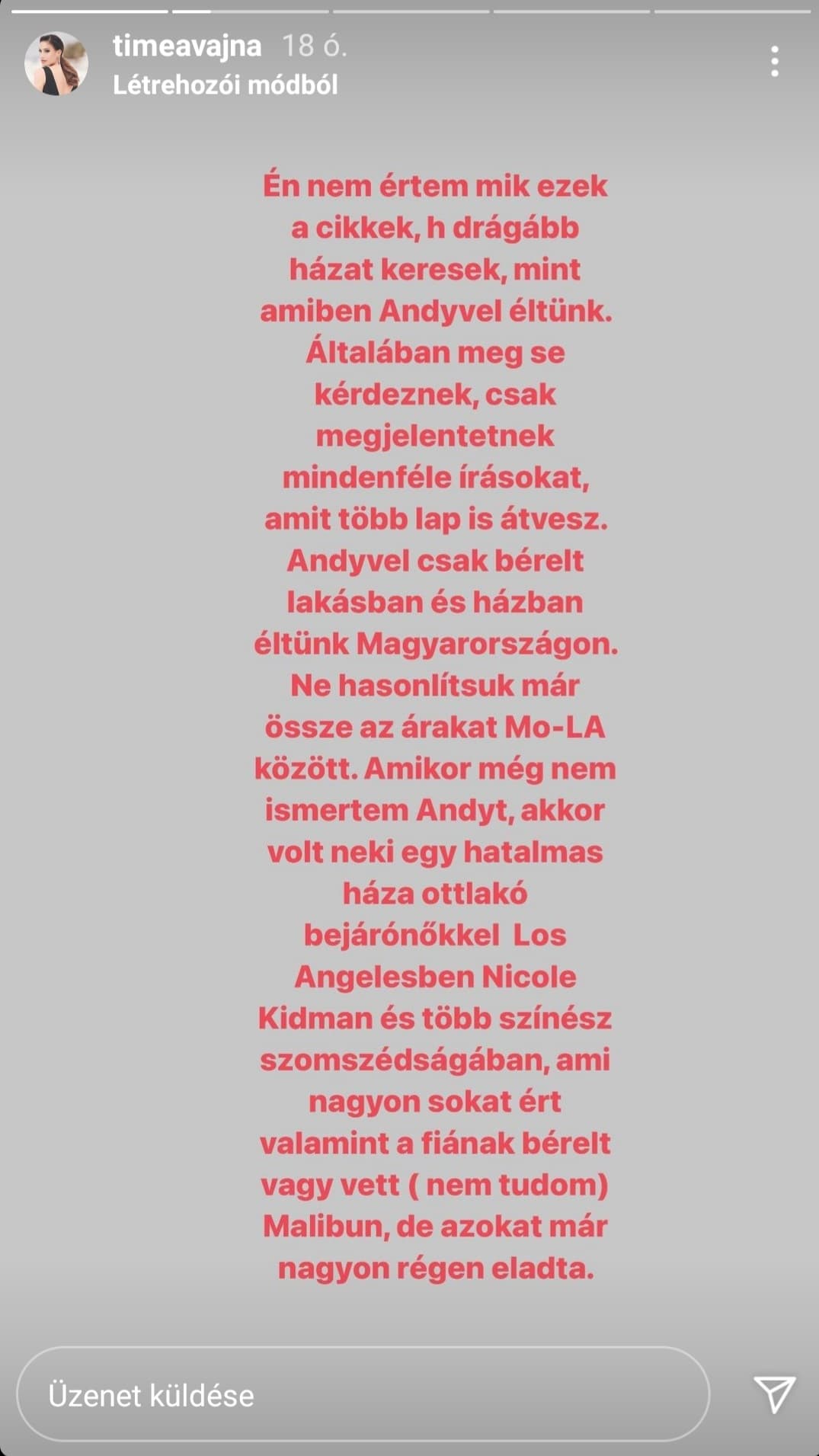 Vajna Tímea reakciója