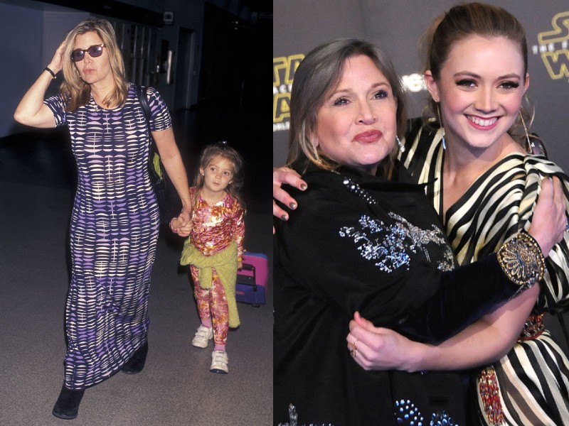 Carrie Fisher és Billie Lourd 1998-ban és 2015-ben 