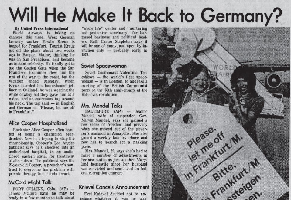 Erwin Kreuz egy amerikai újságban (fotó: The Town Talk/sfgate.com)