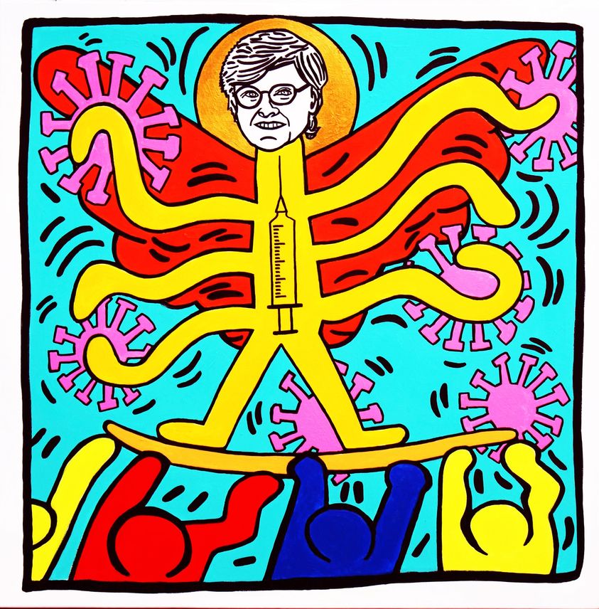 Karikó Katalin kiüti a vírust Keith Haring műtermében