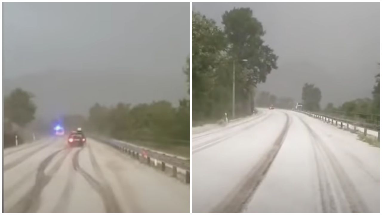 Jégeső borította fehérbe a Zebegény és Vác közötti utat