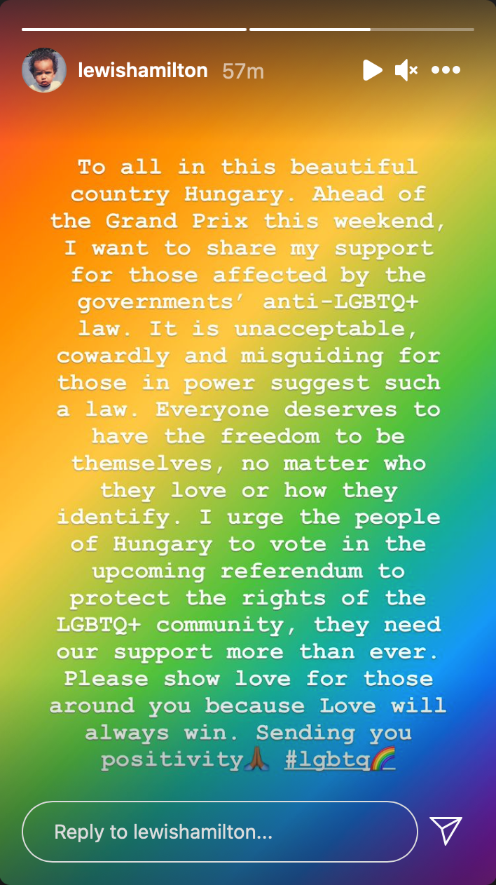 Lewis Hamilton Instagram-sztorija