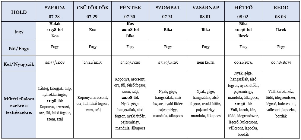 Heti holdhoroszkóp tábla 2021. 07. 28-08. 03.