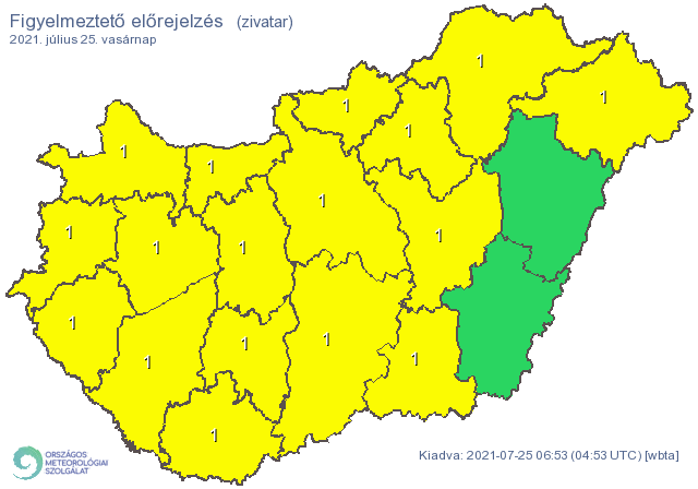 Időjárás: zivatarok miatt adtak ki figyelmeztetést, jégeső is jöhet