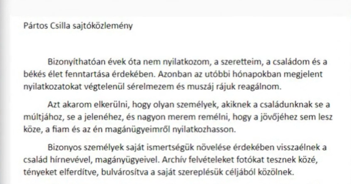 pártos csilla nyilatkozat