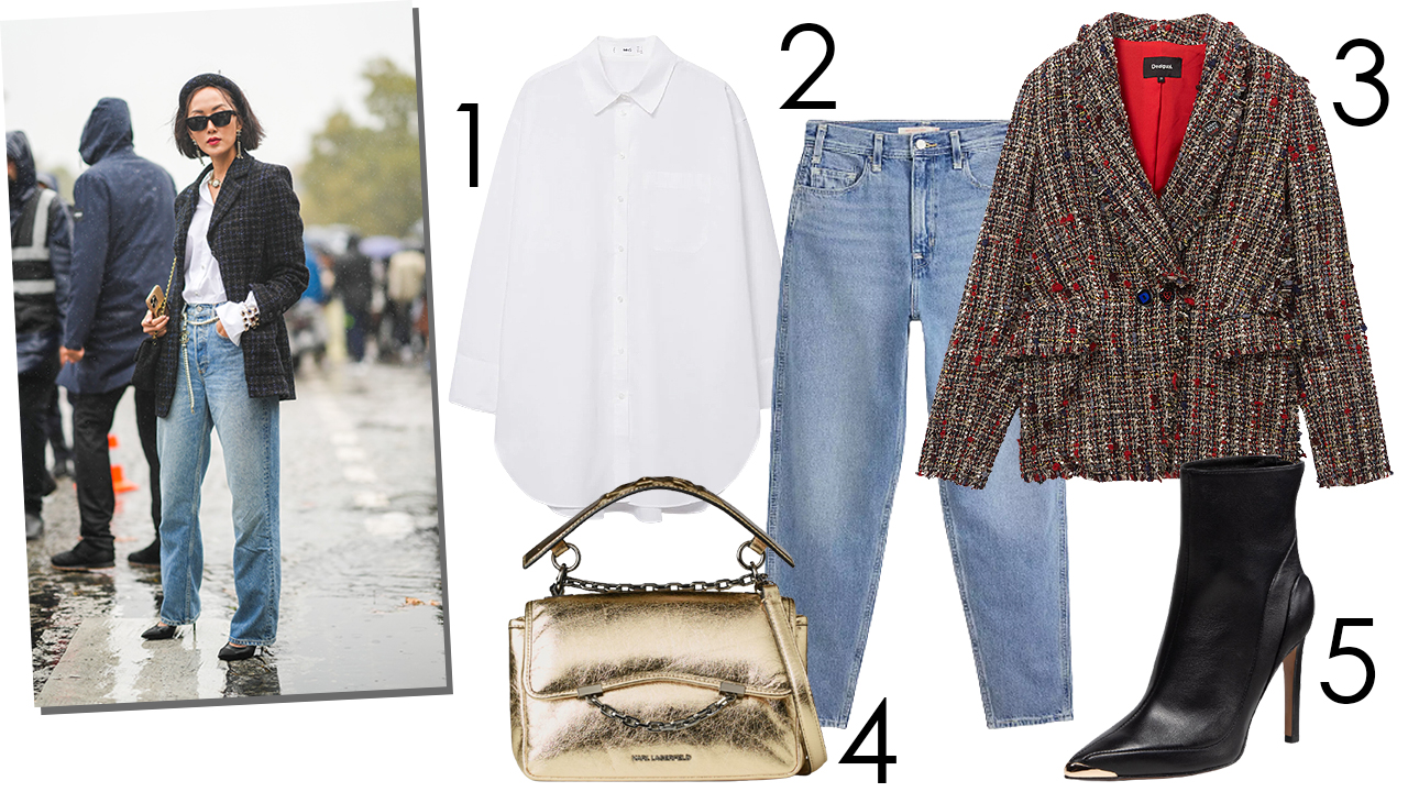 Tweed blézer farmerrel