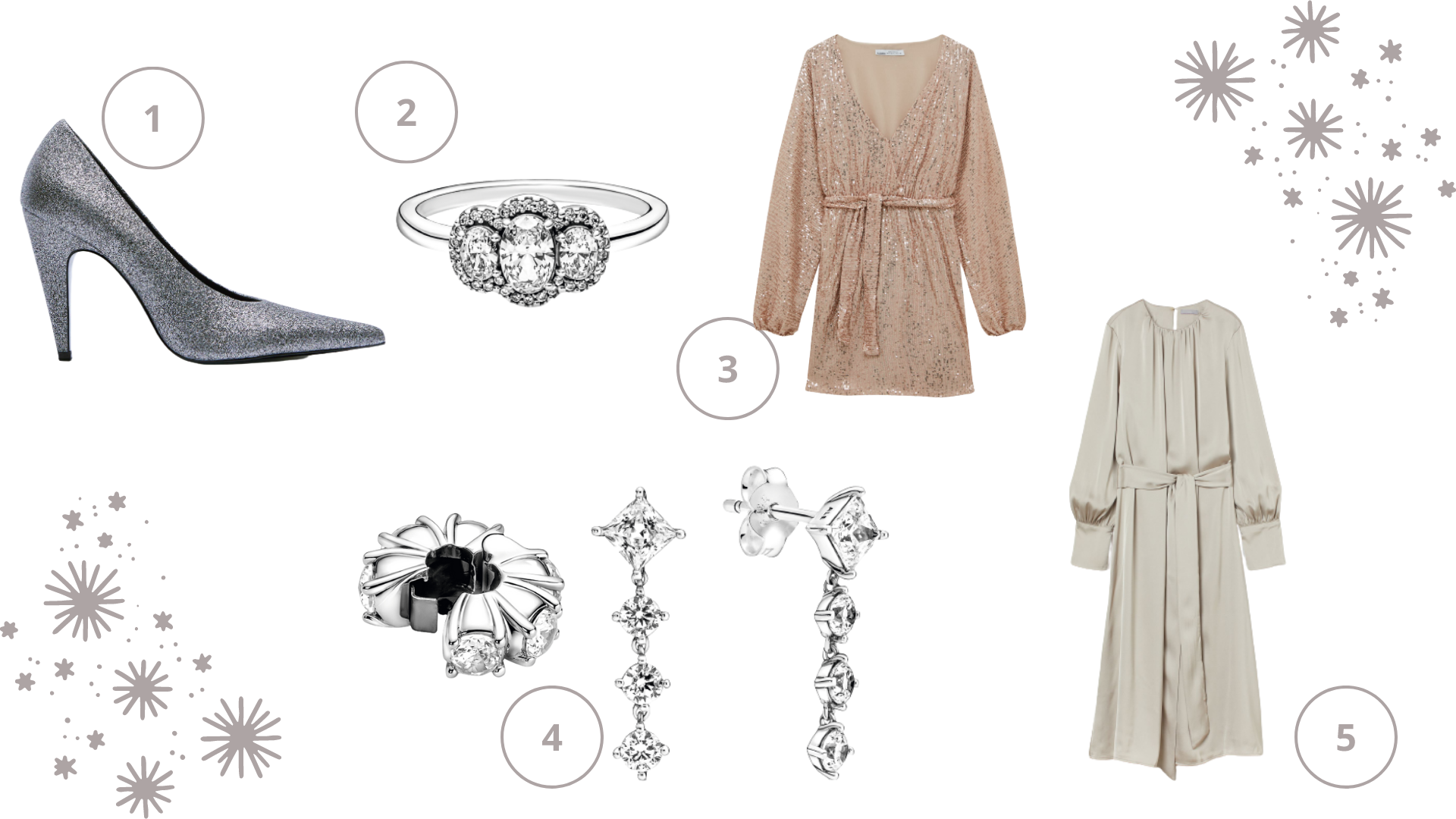 Kristályos és fejér ékszerek és ruhák