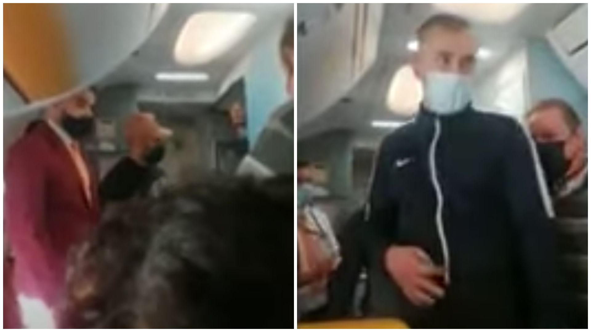 Az örjöngő utast megfékező emberek a repülőn